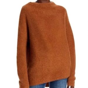 C BY BLOOMINGDALE'S Mock Neck Brushed Cashmere Sweater Nutmeg Brown Size Small